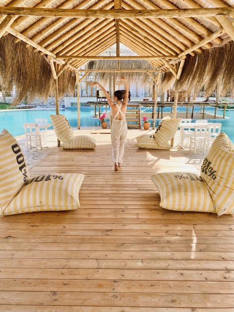 Seasonal outdoor pool, pool umbrellas, sun loungers
