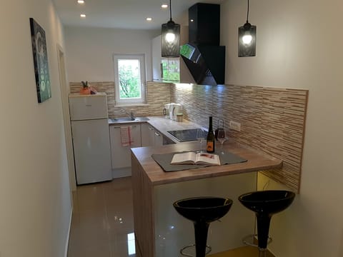 Comfort Apartment, Sea View | Private kitchen | Shared fridge