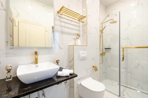 Premium Double Room, 1 King Bed, City View | Bathroom | Shower, hydromassage showerhead, designer toiletries, hair dryer