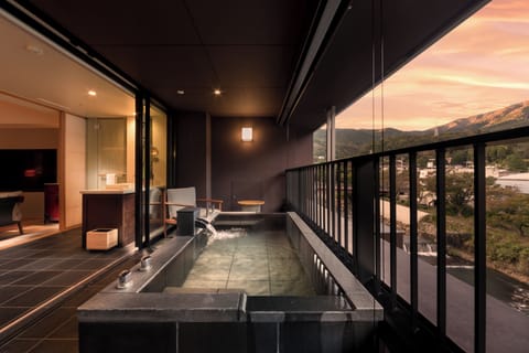 Suite, 2 Twin Beds, River View (Private Hot Spring) | Bathroom | Separate tub and shower, spring water tub, free toiletries, hair dryer