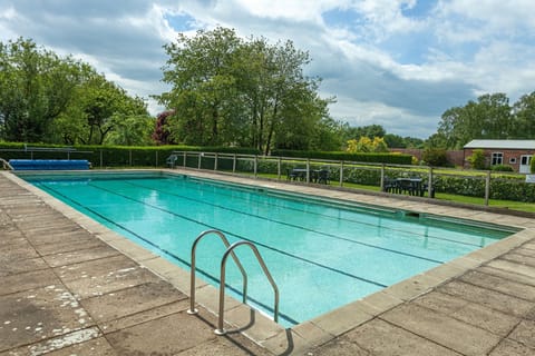 Large, seasonal, heated swimming pool