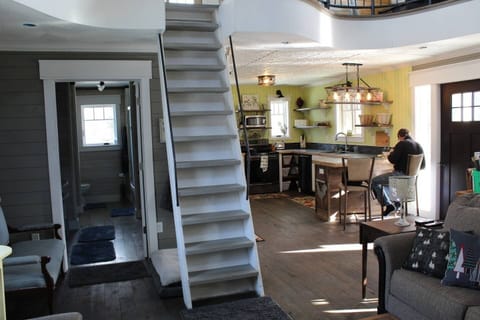 Ladder stairs to lofted bedroom.