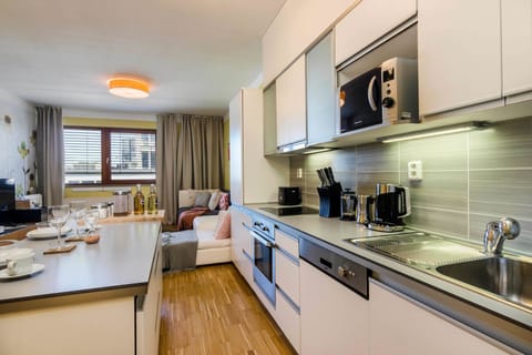 Deluxe Apartment, Garden View | Private kitchen | Full-size fridge, microwave, oven, stovetop
