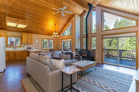 Open concept great room with new designer furnishings