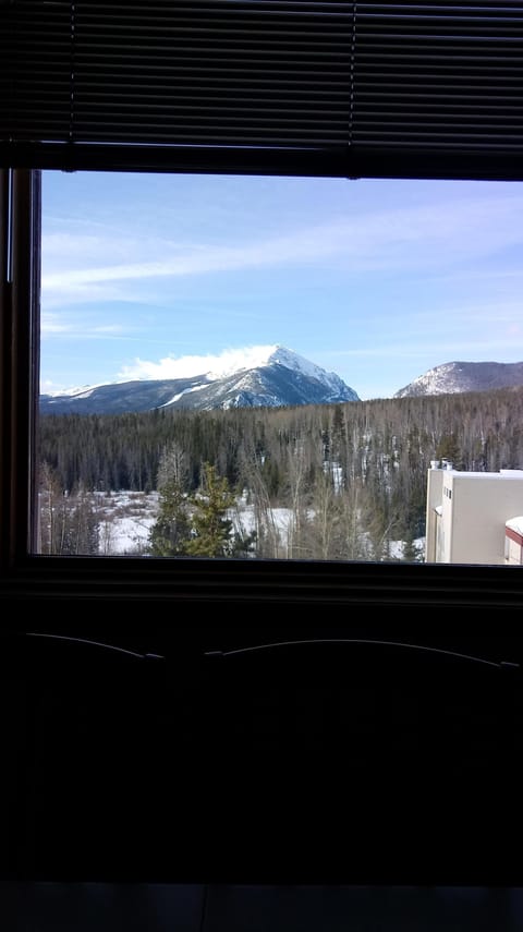 Big Chief Mountain framed by the living room window.
