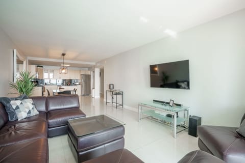 View from the living room to the dining area and open kitchen