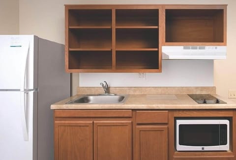 Full-size fridge, microwave, stovetop