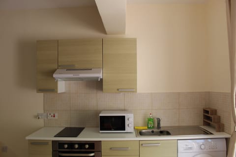Apartment | Private kitchen | Full-size fridge, microwave, oven, stovetop