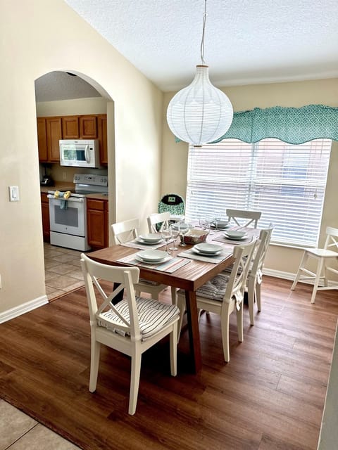 The dining room is located right off the kitchen.