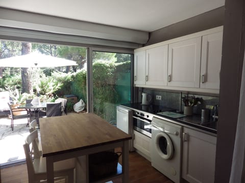 kitchen looking out into the garden and al fresco dinning
