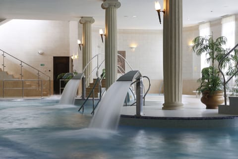 Indoor pool, open 10:00 AM to 9:00 PM, sun loungers