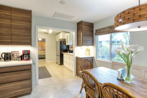 View from dining area into kitchen