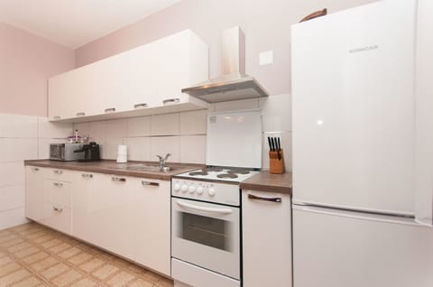 Apartment (A1) | Private kitchen | Fridge, microwave, oven, stovetop