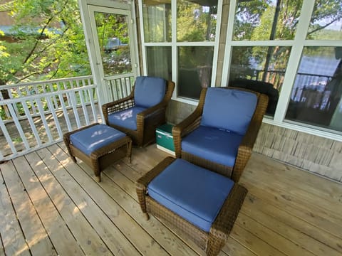 Swivel rocking chairs with a view from upper deck.  The best seat in the house!