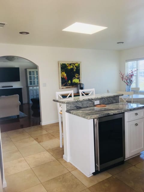 Fully stocked modern kitchen. 