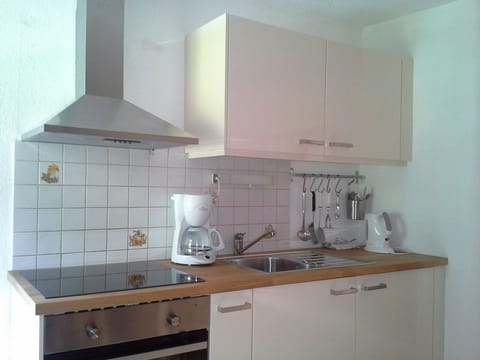 Fridge, stovetop, coffee/tea maker, electric kettle