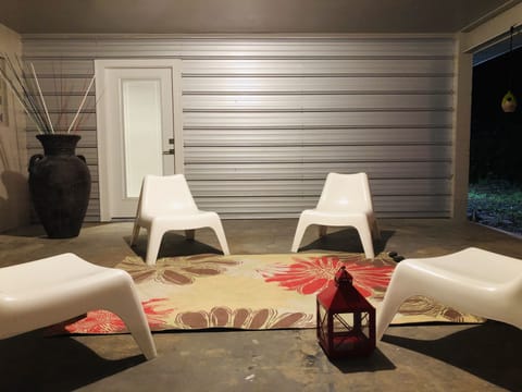 Great outdoor seating area to enjoy after a day of exploring around town.