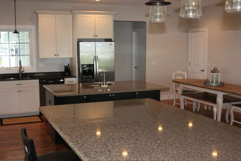 Elevated island, kitchen with island, dining room
