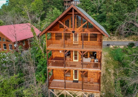 Bird eye view of cabin. three spacious decks for great mountain view