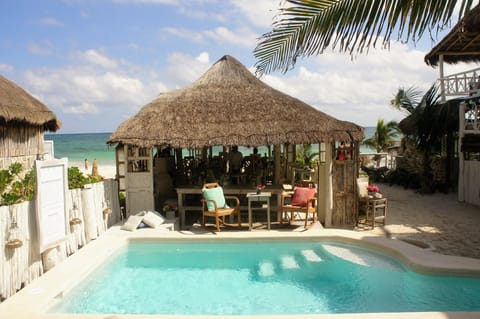 Outdoor pool, sun loungers