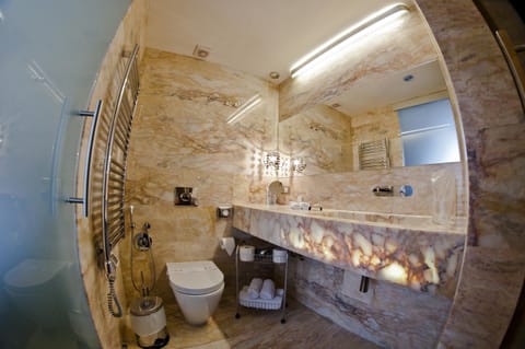 Shower, free toiletries, hair dryer, bathrobes