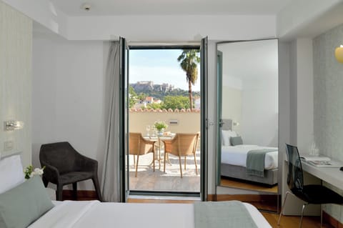 Deluxe Room, Acropolis View | Hypo-allergenic bedding, minibar, in-room safe, desk