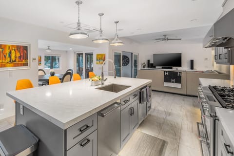 Cabinets are stocked with dishes, glassware in our full loaded kitchen.