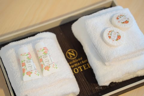 Shower, free toiletries, hair dryer, towels