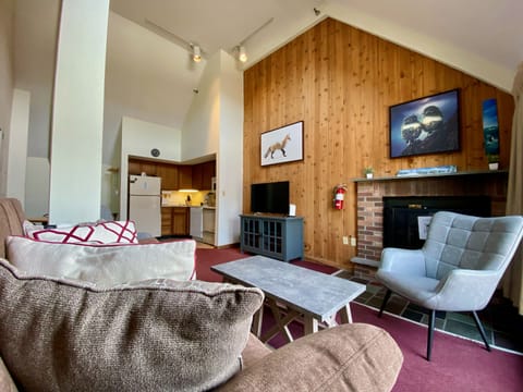 Our one bedroom loft condo sleeps four people in one queen bed and one sleeper sofa and features a full bathroom with shower/tub.