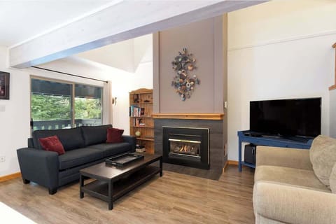 - Inviting living room with warm fireplace and mountain views  
- Comfortable seating ideal for relaxing after outdoor adventures  
- Natural light fills the space for cozy evenings and family time  
