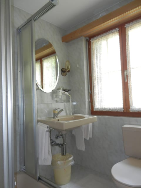 Shower, towels, soap, toilet paper