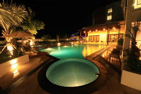 Outdoor pool, open 8:00 AM to 8:00 PM, pool umbrellas, sun loungers