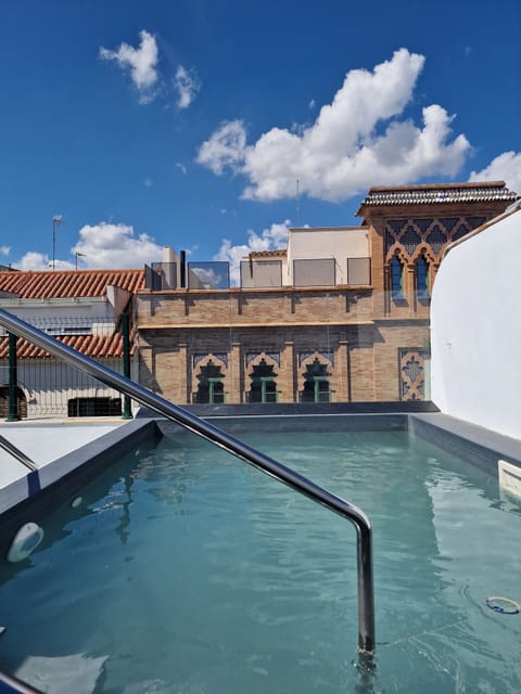 Seasonal outdoor pool, sun loungers