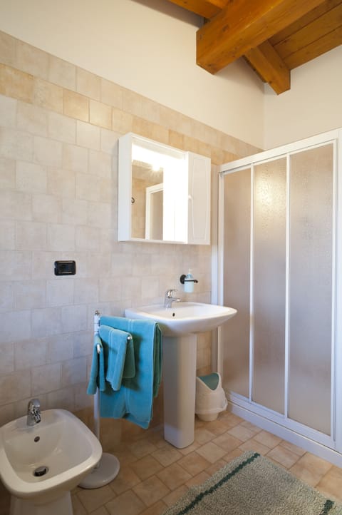 Shower, free toiletries, hair dryer, bidet