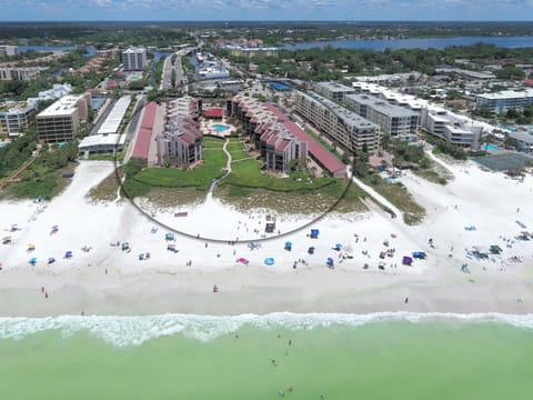 Aerial view of Siesta Breakers Condo at Crescent Beach on Siesta Key