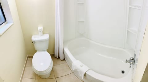 Double Room, 2 Double Beds, Microwave, Ground Floor | Bathroom | Combined shower/tub, free toiletries, hair dryer, bidet