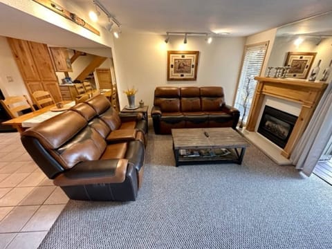 New leather couches in the living room.