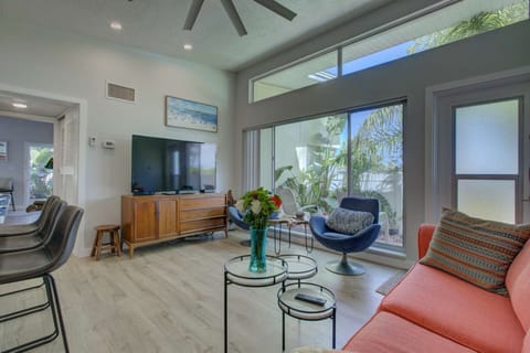 The living room has a sofa sleeper for 2 plus a HUGE flat screen TV for entertainment.  WiFi included!