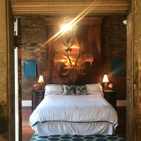 King bed with custom headboard 