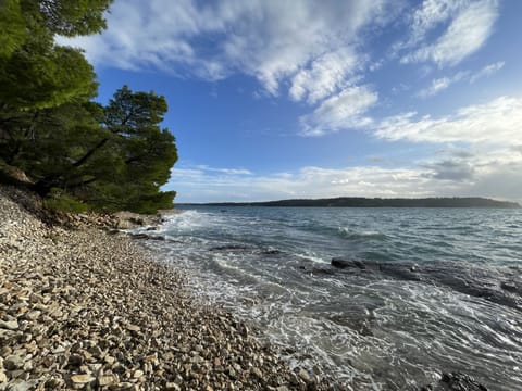 Beach nearby, white sand, sun loungers, beach umbrellas