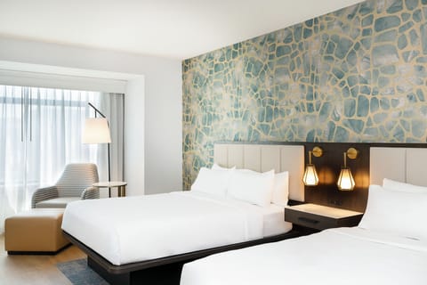 Premium bedding, down comforters, desk, blackout drapes