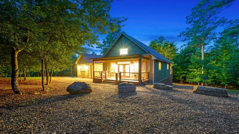 Cabin Front - Full Porch with Swing and French Doors