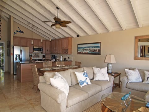 Custom open layout with full size kitchen, open to the living rm. and ocean view