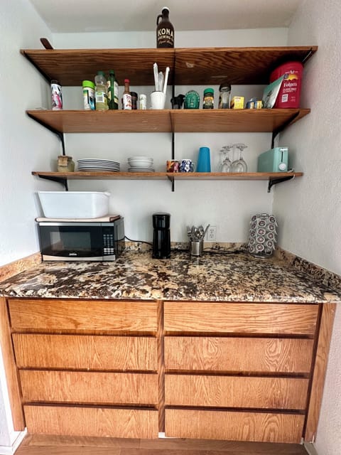 Microwave and coffee maker and other amenities.