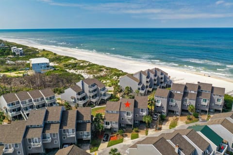 Aerial view of Barrier Dunes and the sugar white sands of the Gulf in Cape San Blas.