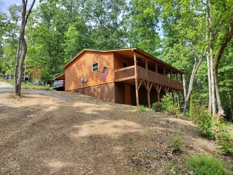 Our cabin from the corner of the 3/4 acre that it sits on.