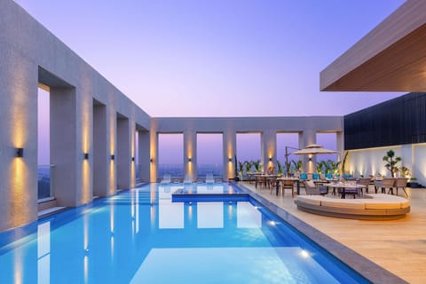 Outdoor pool, pool umbrellas