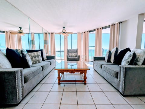 Sunlit living room with Panoramic Gulf Views