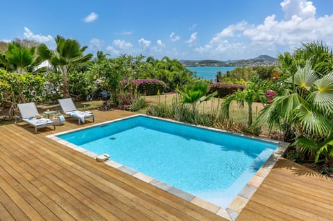 Enjoy a beautiful view of the lagoon from the private pool