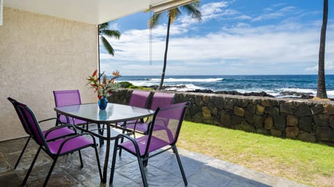 Your Fantastic Ocean Front Lanai! Extra-large lanai just steps from the ocean—ideal for morning coffee, sunset watching, and listening to the waves day and night.